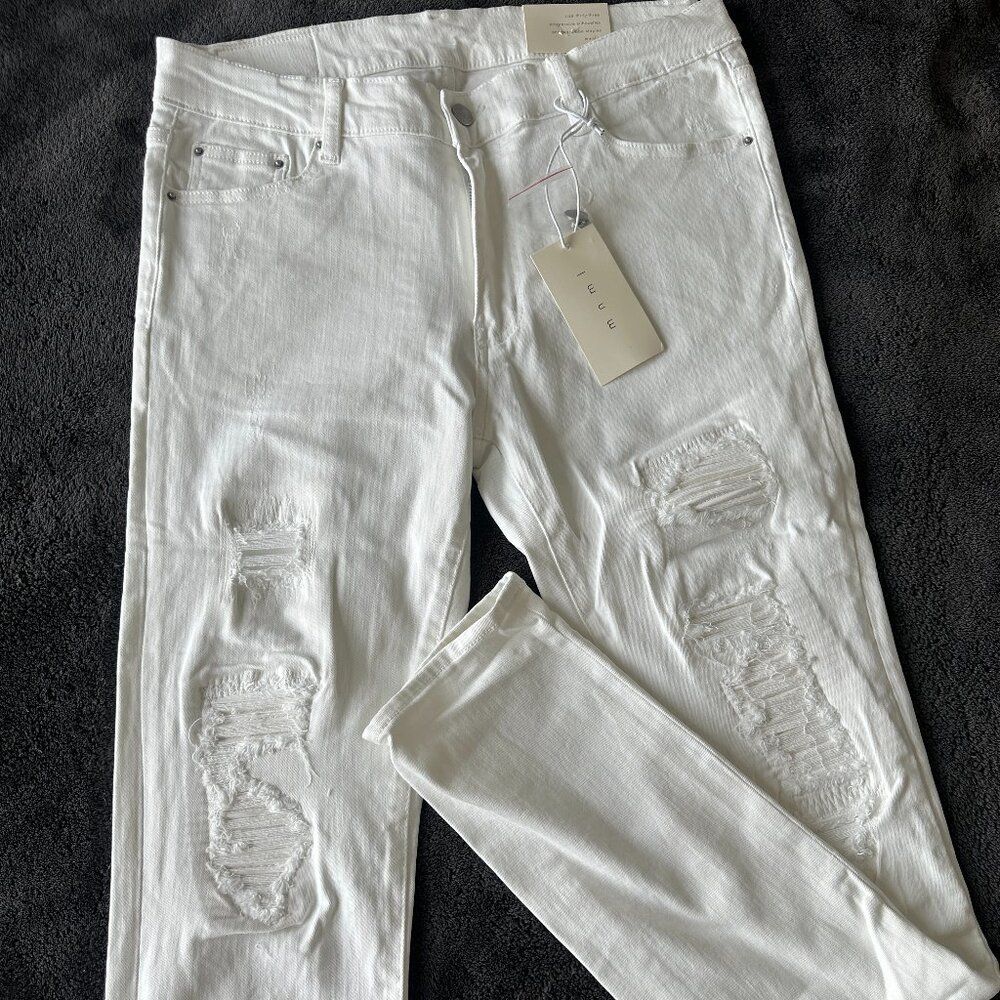 mnml Ripped Stacked Skinny Jeans White Size 33